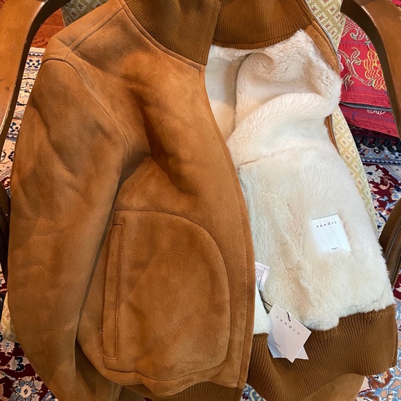 Sandro Shearling Bomber Jacket - Picture 4 of 5